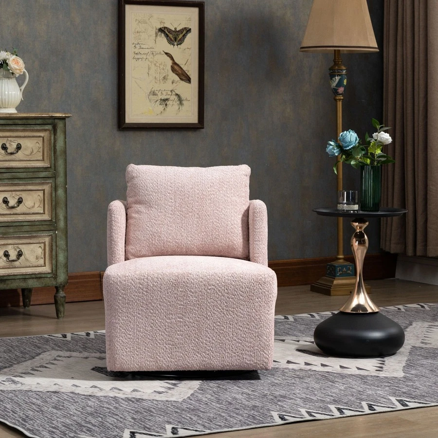 HOMEFUN Swivel Barrel Chair, Comfy Round Accent Sofa Chair For Living Room, 360 Degree Swivel Barrel Club Chair, Leisure Arm Chair For Nursery, Hotel, Bedroom, Office, Lounge - 粉色 - 查看 1