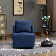 HOMEFUN Swivel Barrel Chair, Comfy Round Accent Sofa Chair For Living Room, 360 Degree Swivel Barrel Club Chair, Leisure Arm Chair For Nursery, Hotel, Bedroom, Office, Lounge - 海軍藍 - 查看 1