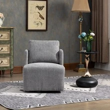 HOMEFUN Swivel Barrel Chair, Comfy Round Accent Sofa Chair For Living Room, 360 Degree Swivel Barrel Club Chair, Leisure Arm Chair For Nursery, Hotel, Bedroom, Office, Lounge - 灰色 - 查看 1