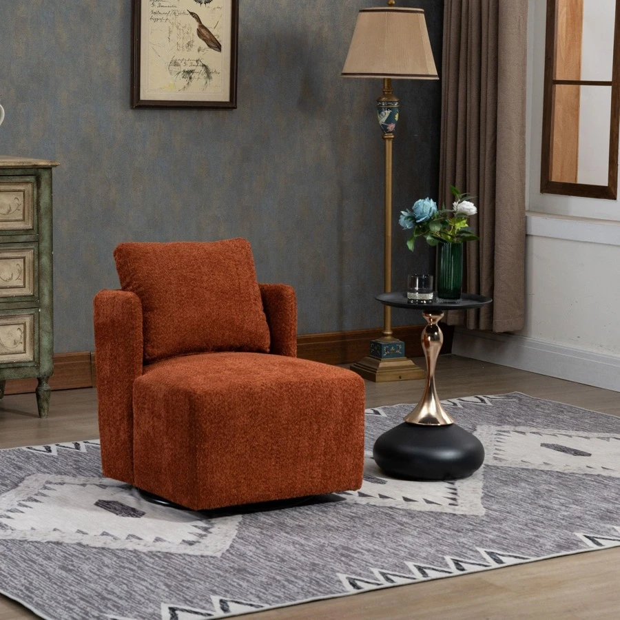 HOMEFUN Swivel Barrel Chair, Comfy Round Accent Sofa Chair For Living Room, 360 Degree Swivel Barrel Club Chair, Leisure Arm Chair For Nursery, Hotel, Bedroom, Office, Lounge - 橘色 - 查看 1