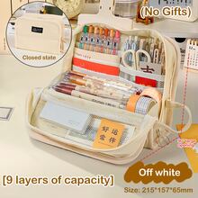 1 Pieza Estuche Para Lápices De Alta Capacidad Con Letras Impresas Y Pegatinas Decorativas - Blanco - Ver 1