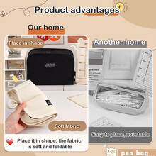 1 Pieza Estuche Para Lápices De Alta Capacidad Con Letras Impresas Y Pegatinas Decorativas - Blanco - Ver 7