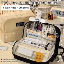 1 Pieza Estuche Para Lápices De Alta Capacidad Con Letras Impresas Y Pegatinas Decorativas - Blanco - Ver 2