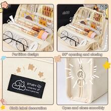 1 Pieza Estuche Para Lápices De Alta Capacidad Con Letras Impresas Y Pegatinas Decorativas - Blanco - Ver 5