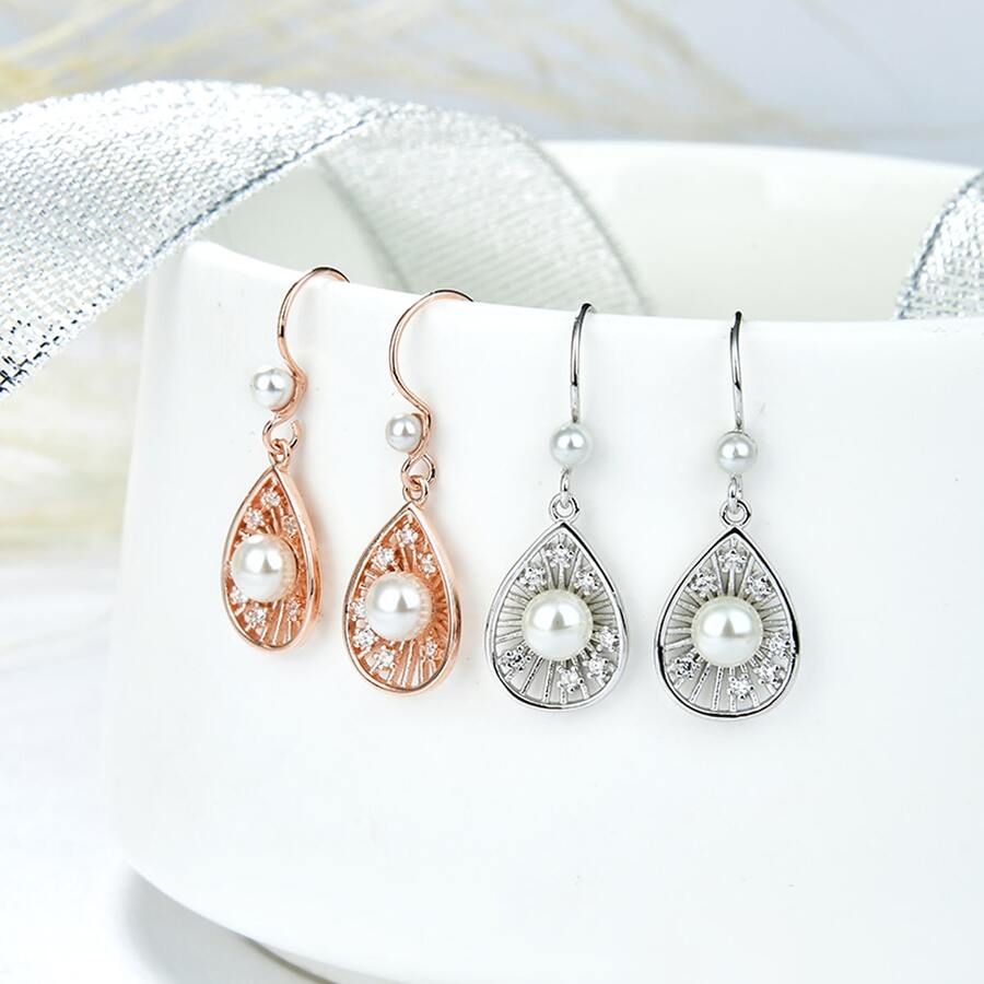 1對時尚手工製作925純銀珍珠耳環,適合女性在節日和派對上佩戴作為禮物