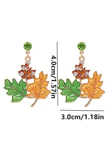 1對多色楓葉形狀感恩節合金耳環 - 彩色 - 查看 4