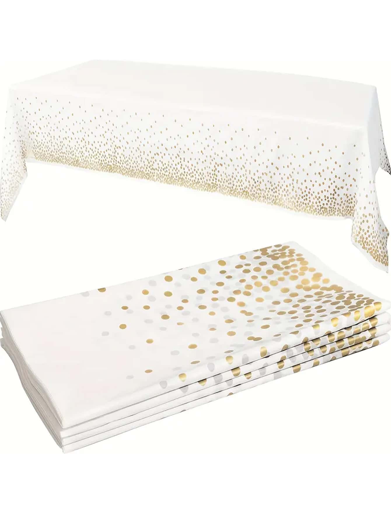 1 pieza Mantel blanco con puntos dorados, mantel de plástico desechable, cubierta de mesa de plástico, mantel blanco, cubierta de mantel de plástico, mantel dorado para decoración de fiesta, Navidad - Blanco - Ver 1