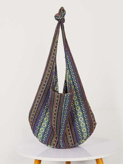 Yogodlns حقيبة كتف عرضية مخططة، حقيبة كتف بوهو، حقيبة سفر قماشية كبيرة السعة، بطابع العصر الجميل، بوهيمية للنساء، تتناسب تمامًا مع ايبيزا.