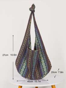 Yogodlns 條紋斜挎包，波西米亞風格肩背包，大容量帆布旅行袋，復古怀舊波西米亞風格女士斜背包，很適合慍配伊比薩風格 - 藏蓝色 - 查看 5