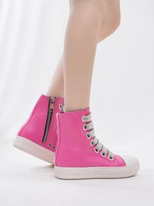 Alan Vincent[Free Returns And Exchanges] [Quick Arrival][Local Delivery]Rose Red Boots New Style Women Boots High-Top Women Lace-Up Zip Flat Boots Party Shoes For Women Daily Wear Ladies Shoes Casual And Versatile Fashion Sneakers Cute Boots Classic American Women's Boots - 玫瑰紅 - 查看 10