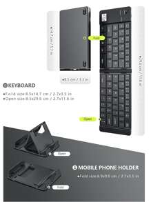 1入摺疊式黑色鍵盤，適用於蘋果手機、iPad、華為手機、華為平板電腦 - 黑色 - 查看 2