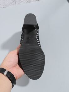 时尚新款露趾凉鞋性感网眼高跟鞋镂空短靴欧美风百搭高跟凉鞋短靴女黑丝高跟鞋 - 黑色 - 查看 7