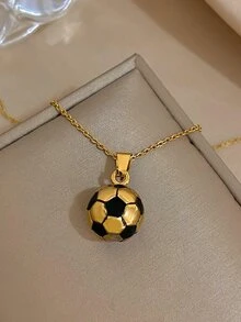 1入組運動不銹鋼足球吊墜項鍊黑色英式足球吊墜扣環鏈條鎖骨項鍊休閒男士男孩畢業紀念聖誕禮品