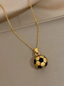 1入組運動不銹鋼足球吊墜項鍊黑色英式足球吊墜扣環鏈條鎖骨項鍊休閒男士男孩畢業紀念聖誕禮品