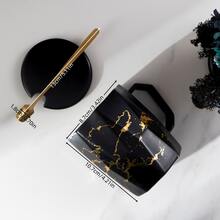 3入組黑白釉面金色裂紋圖案陶瓷杯,附有蓋子和勺子,非常適合辦公室使用