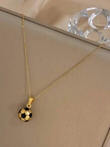 1入組運動不銹鋼足球吊墜項鍊黑色英式足球吊墜扣環鏈條鎖骨項鍊休閒男士男孩畢業紀念聖誕禮品