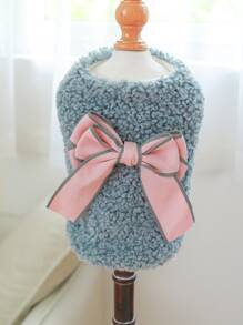 1 quần áo cho thú cưng chó mèo quần áo mùa đông ấm áp thắt nơ có lót nhiệt - màu xanh - Màu xanh lam - Xem 1