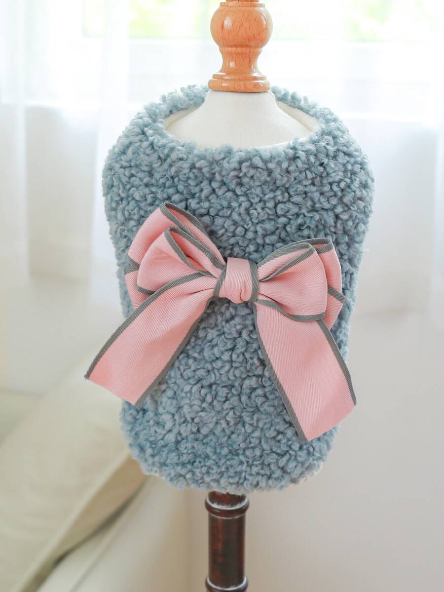 1 quần áo cho thú cưng chó mèo quần áo mùa đông ấm áp thắt nơ có lót nhiệt - màu xanh - Màu xanh lam - Xem 1