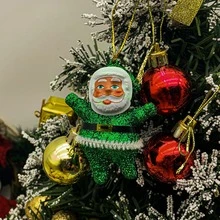 6pcs/set Mini Green Santa Claus Pendant, Suitable For Party And Christmas Atmosphere Decoration - Green - View 5