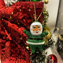 6pcs/set Mini Green Santa Claus Pendant, Suitable For Party And Christmas Atmosphere Decoration - Green - View 4