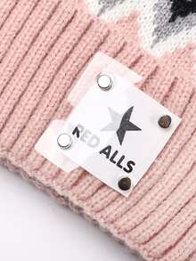 1 件女式帽子圍巾套裝,韓國針織帽,附絨球和色塊加厚防風耳罩無簷小便帽,適合戶外活動 - 卡其色 - 查看 4