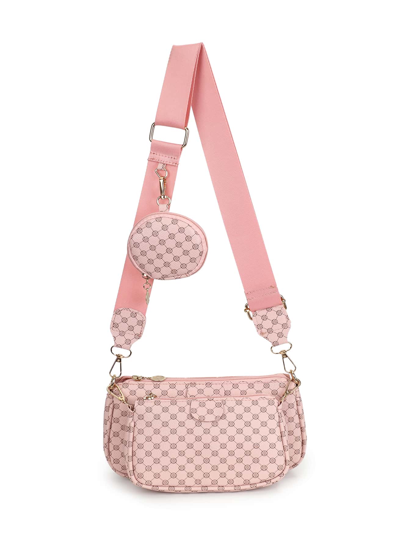 Vintage Pattern Fashionable 3pcs Shoulder Crossbody Bag Set - Pink - View 1