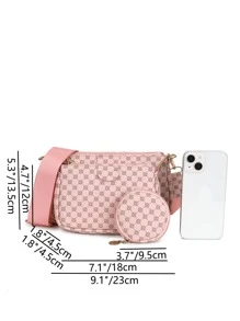 Vintage Pattern Fashionable 3pcs Shoulder Crossbody Bag Set - Pink - View 6