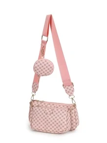 Vintage Pattern Fashionable 3pcs Shoulder Crossbody Bag Set - Pink - View 3