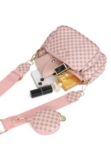 Vintage Pattern Fashionable 3pcs Shoulder Crossbody Bag Set - Pink - View 8