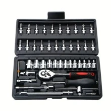 46pcs Automotive Repair Tool Kit Including Ratchet Torque Wrench, Spanners, Screwdrivers, Socket Set - Perfect For Bike And Car Repairs! - Black - View 1