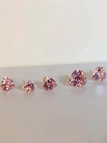 GAGAFEEL 1pair Simple Elegant S925 Sterling Silver & Cubic Zirconia Pink Heart Shape Flash Rhinestone Snail Stud Earrings, Perfect Birthday Gift For Women Valentines