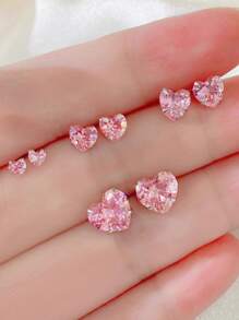 GAGAFEEL 1pair Simple Elegant S925 Sterling Silver & Cubic Zirconia Pink Heart Shape Flash Rhinestone Snail Stud Earrings, Perfect Birthday Gift For Women Valentines