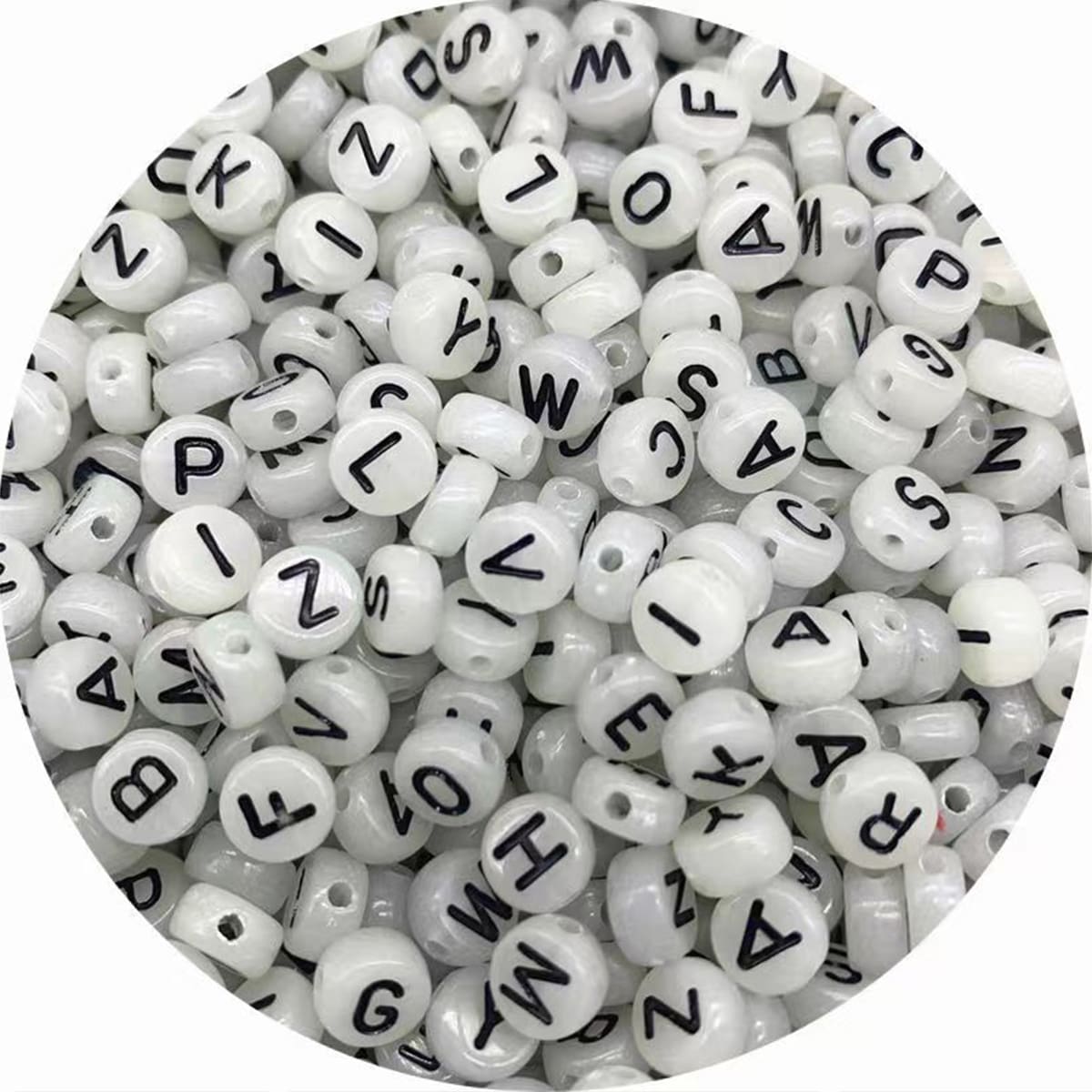 500 cái Hỗn hợp Trắng Và Đen Lá thư Acrylic Đêm Sáng Phát sáng trong bóng tối Hạt Với 4*7mm Tròn Hình dạng Đối với DIY Dây chuyền , Vòng tay , Làm đồ trang sức Và Trường học Qủa tặng Với String , Không giới tính Và Tối giản - Đen và trắng - Xem 1