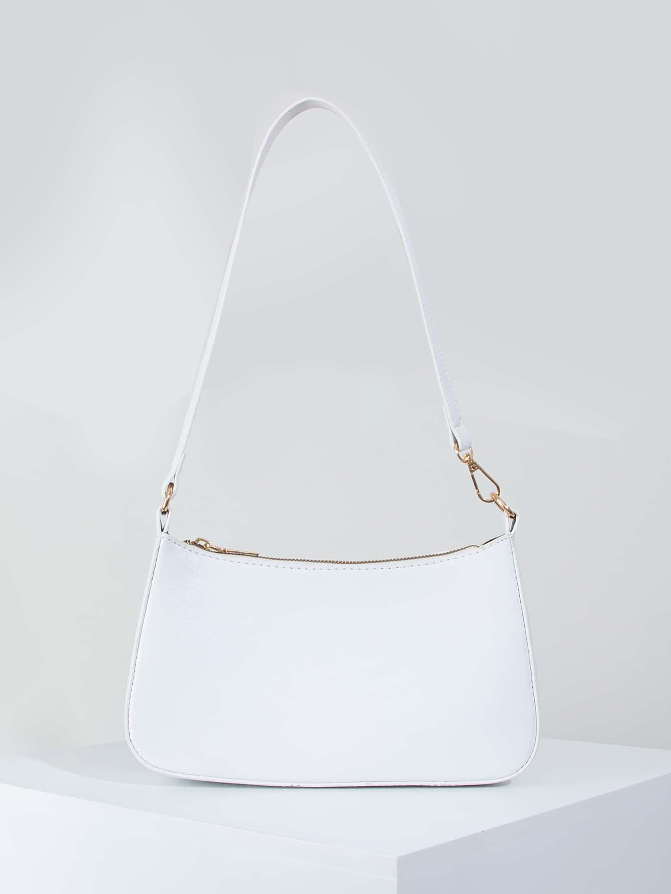 Solid Color Minimalist Shoulder Bag - White - View 1