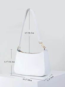 Solid Color Minimalist Shoulder Bag - White - View 3