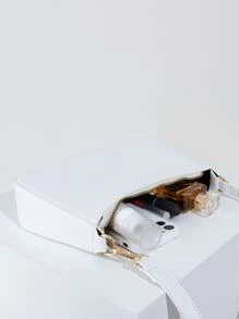Solid Color Minimalist Shoulder Bag - White - View 4