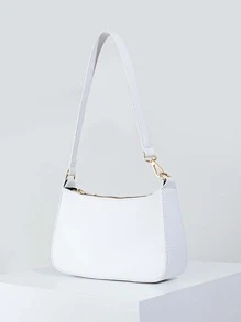 Solid Color Minimalist Shoulder Bag - White - View 2
