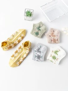 5pairs Women's Maple Leaf Design Short Socks, Multicolor - Multicolor - View 4