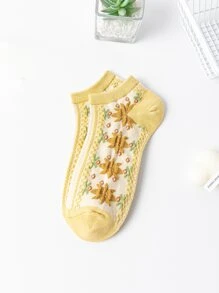 5pairs Women's Maple Leaf Design Short Socks, Multicolor - Multicolor - View 5