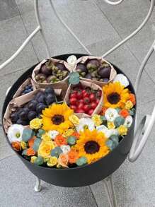 1pc High-end Black Round Window Gift Box, For Black Flower Souvenir - Black - View 1