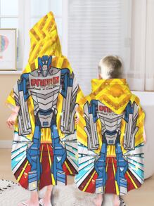 1件超細纖維超軟吸水力創意印花家居親子童裝帶帽浴袍 - 彩色 - 查看 1