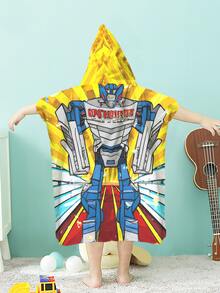 1件超細纖維超軟吸水力創意印花家居親子童裝帶帽浴袍 - 彩色 - 查看 5