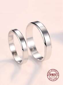 1pc Simple  925 Sterling Silver 3MM/4MM Width Couple Rings Wedding Bands Anniversary Gift For Men / Women Valentine's Day - Silver - View 5