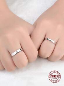 1pc Simple  925 Sterling Silver 3MM/4MM Width Couple Rings Wedding Bands Anniversary Gift For Men / Women Valentine's Day - Silver - View 9