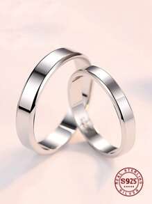 1pc Simple  925 Sterling Silver 3MM/4MM Width Couple Rings Wedding Bands Anniversary Gift For Men / Women Valentine's Day - Silver - View 4