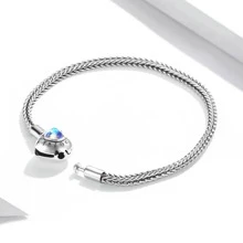 bamoer 1 pièce Bracelet avec charm en forme de cœur et perles, Chaîne serpent en argent sterling 925, Bracelet de base pour femmes, Bijoux en pierre de lune, 17 cm 19 cm 21 cm, Saint-Valentin