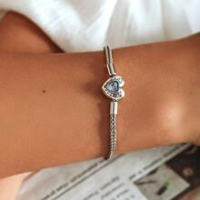 bamoer 1 pièce Bracelet avec charm en forme de cœur et perles, Chaîne serpent en argent sterling 925, Bracelet de base pour femmes, Bijoux en pierre de lune, 17 cm 19 cm 21 cm, Saint-Valentin