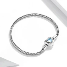 bamoer 1 pièce Bracelet avec charm en forme de cœur et perles, Chaîne serpent en argent sterling 925, Bracelet de base pour femmes, Bijoux en pierre de lune, 17 cm 19 cm 21 cm, Saint-Valentin