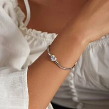 bamoer 1 pièce Bracelet avec charm en forme de cœur et perles, Chaîne serpent en argent sterling 925, Bracelet de base pour femmes, Bijoux en pierre de lune, 17 cm 19 cm 21 cm, Saint-Valentin
