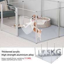 Large Dog Fence Playpen Kennel: Indoor Pet Clear Exercise Play Pen Whelping Box with Waterproof Pad - Heavy Duty Large Pet Acrylic Fencing Crate with Door by Metal Frame for Puppy Small Animals